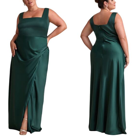 Lulus Red Carpet Romance Emerald Green Satin Square Neck Maxi Dress size XXL - Picture 1 of 6